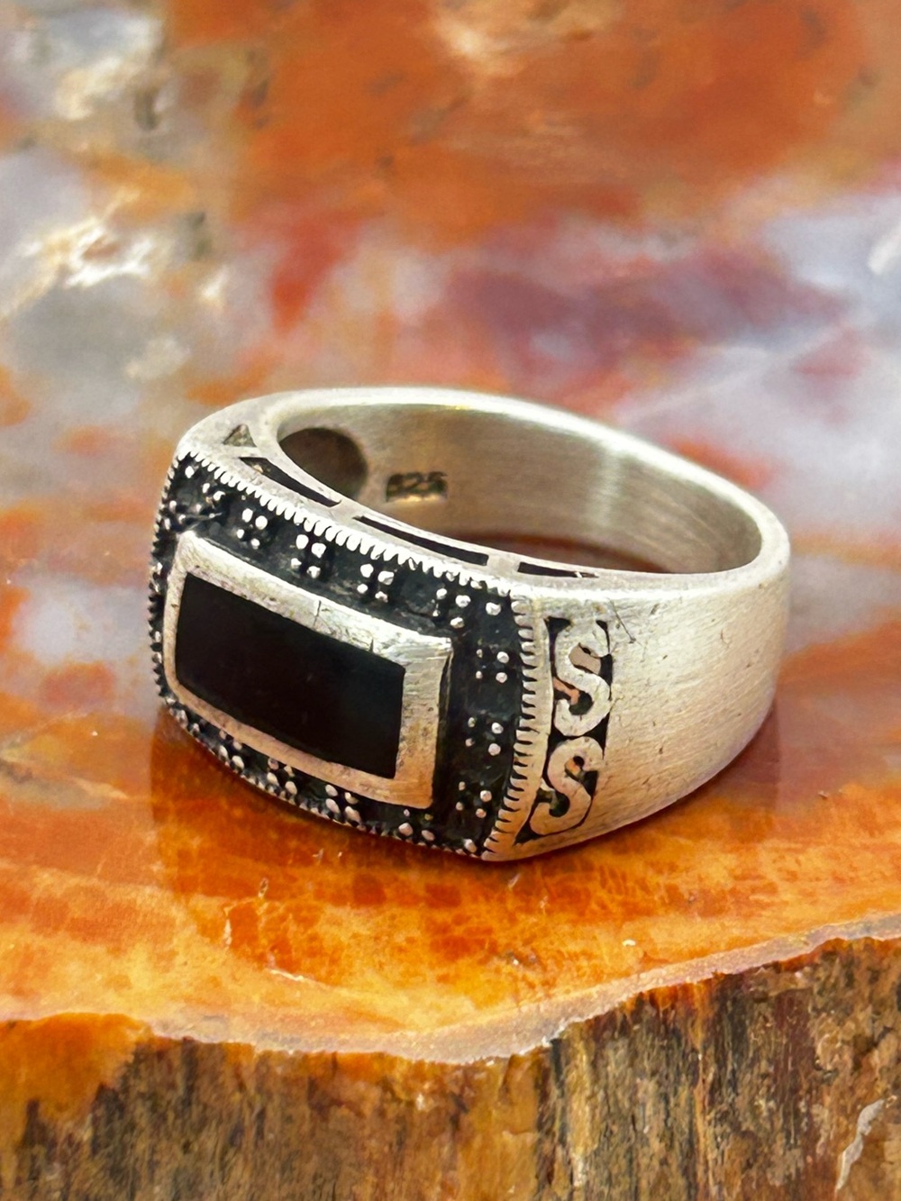 Vintage Sterling Silver Onyx Ring - Size 8.5